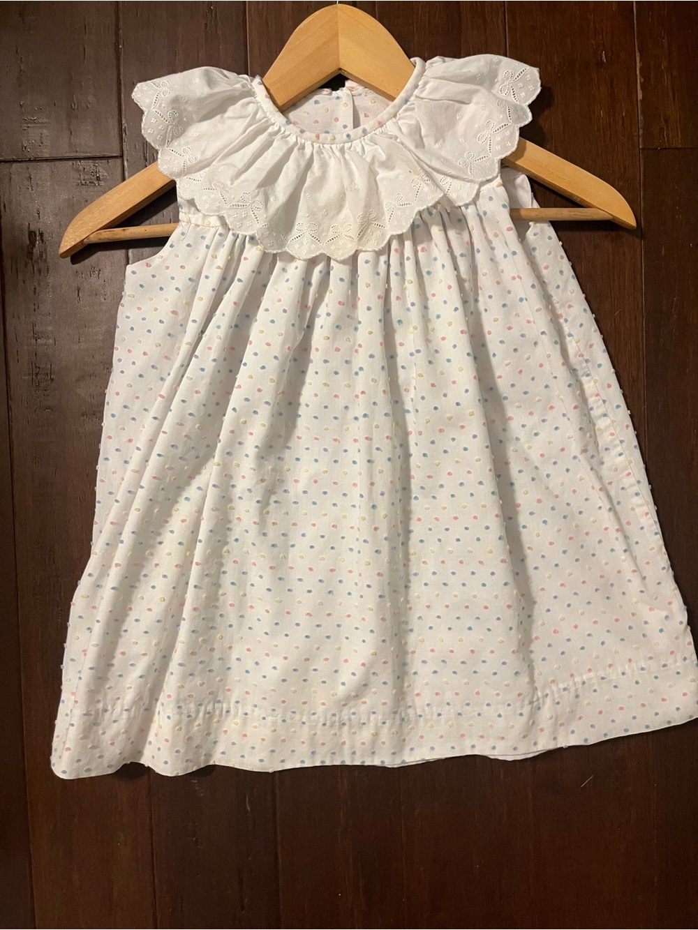 White Eyelet Collar Polka Dot Casual Kids Dress